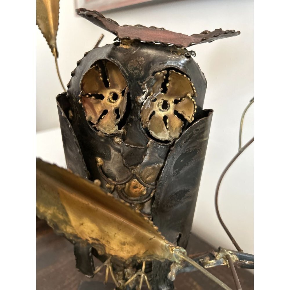 Vintage Hand-made Metal Sculpture OWL Pedestal Gallery Singed - Picture 3 of 14